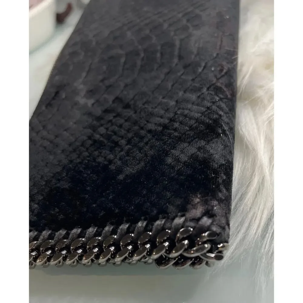 Stella McCartney fallabella black velvet python wallet